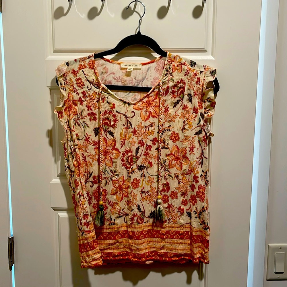 Farmers Market Short Sleeve Blouse L Boho